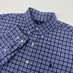 Ralph Lauren Men's XL Blue Plaid Button Down Shirt Long Sleeve Preppy